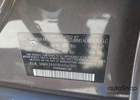 2017 Hyundai Sonata Se z USA, uszkodzony, nr VIN 5NPE24AF8HH561992